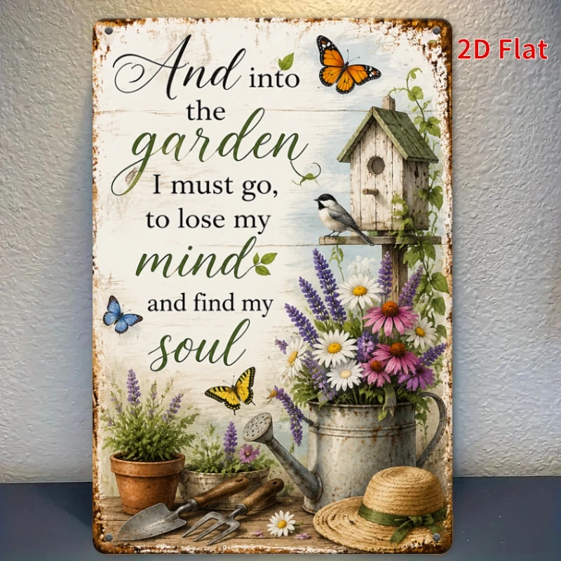 2D Flat - [2Dflat], 1pc 11.81X7.87inch And Into The Garden I Must Go Tin Sign, Inspirational Garden Decorative Sign, Vintage Wal