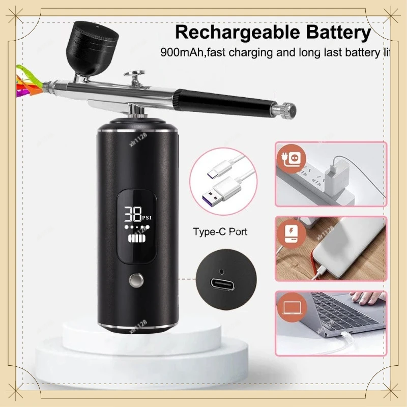 Air Compressor Kit with Electric Spray Gun for Art Painting Coloring Oxygen Injection Tool