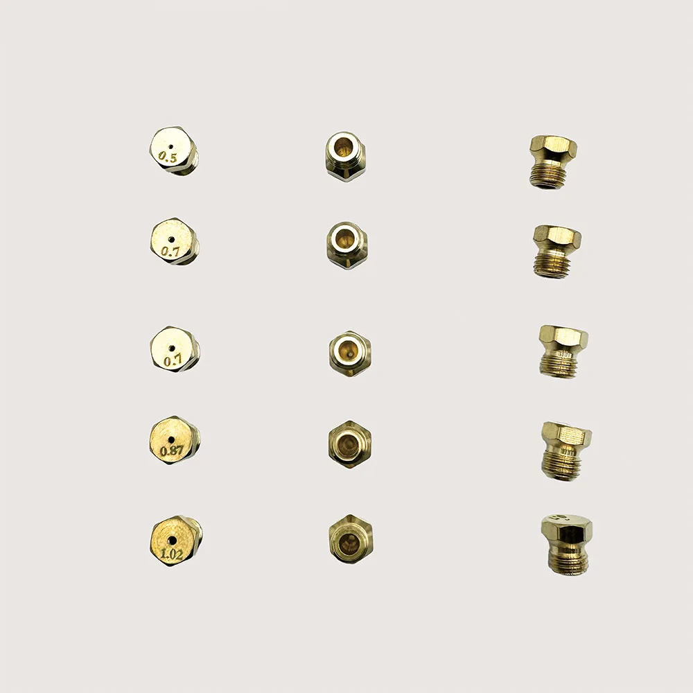 5Pc Brass Gas Stove Nozzle Kit For Sabaf Oven Grill Burner Jet 0.5 0.7 0.87 1.02mm Copper M6x0.75 Thread High Heat Resistant