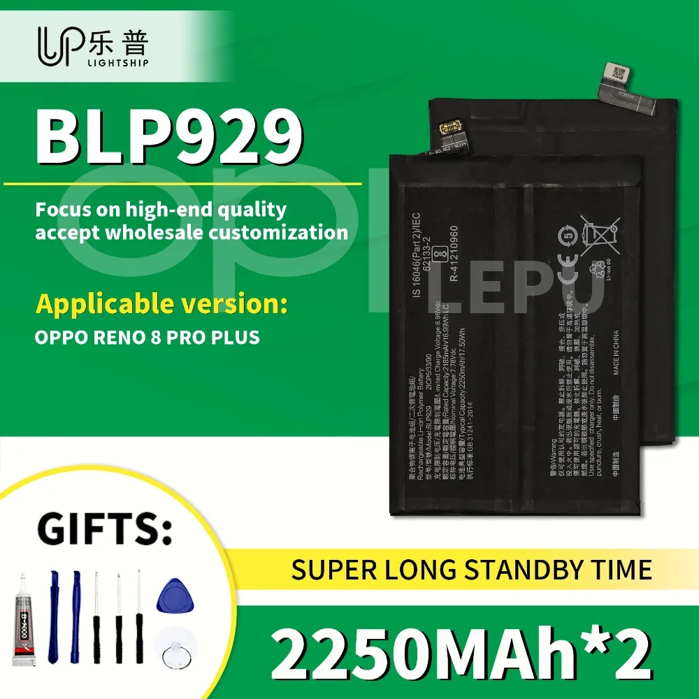 

4500mAh Original Battery BLP929 for OPPO RENO 8 Pro Plus with Free Tool Kits Quality Replace Battery for OPPO RENO 8 Pro Plus
