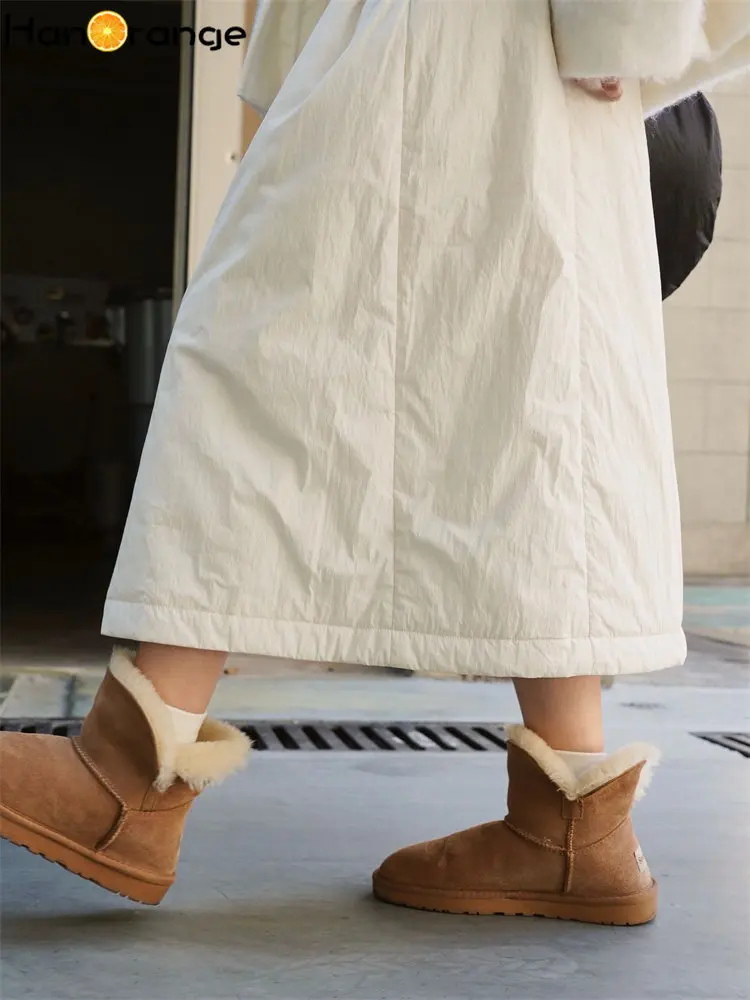 HanOrange 2025 Winter Thickened Cotton Half Skirt Loose Casual Mid length Warm A-line Long Skirt Women