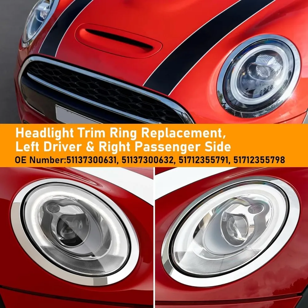 For Mini For Cooper F55 F56 F57 2014-2021 Gloss Black/Silver Plated Headlight Ring Bezel Trim Surround Cover 51137300631