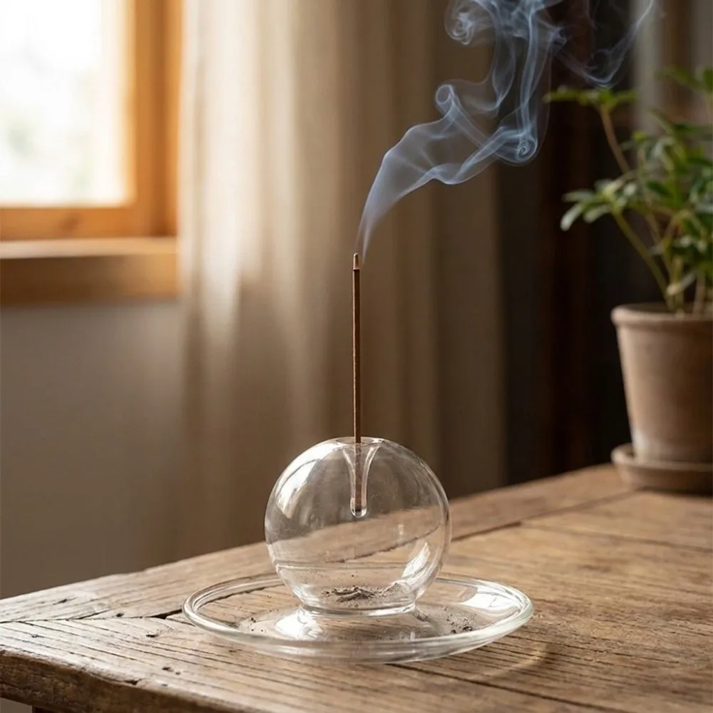 Creative Glass Ball Design Incense Holder Integrated Transparent Incense Burner With Tray Incense Sticks Tray Meditation