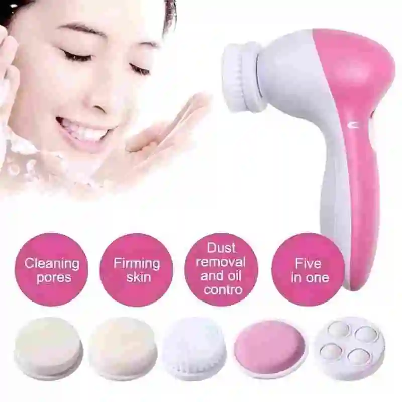 5-in-1 Electric Facial Cleansing Brush - Professional Blackhead Remover & Face Massager with Multiple Attachments, Rechargeable