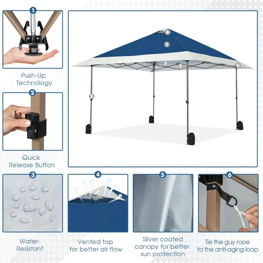 13x13 인스턴트 간편 팝업 캐노피, 휴대용 상업용 가제보 캠핑 가제보 텐트 쉘터 (바퀴 달린 롤러 캐리 백 포함), 보너스 포함