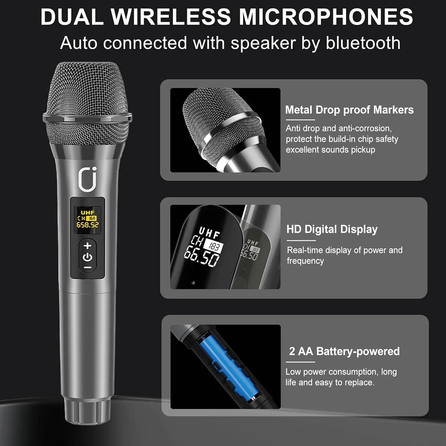 Portable Bluetooth Karaoke Speaker with 6.5-Inch Subwoofer, Two Wireless Microphones, and PA System for Adults, Supports Vocal Remover & REC, Home and Party Singing Machine (Black)