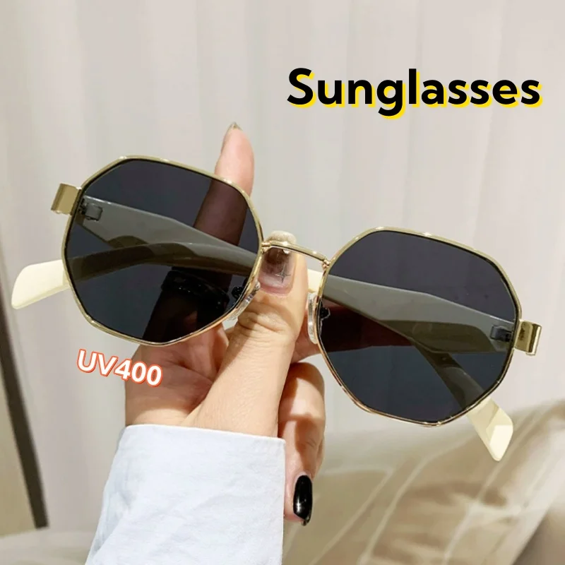 

Versatile Elegant Metal Polygonal Frame Sunglasses Travel Driving Beach Street Shooting Sun Protection UV400 Shades Glasses