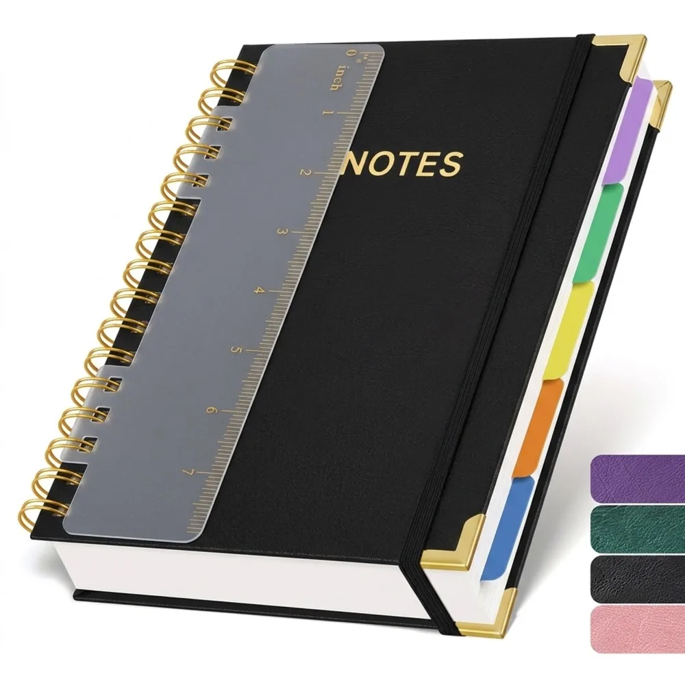 A5 Hardcover Spiral Notebook Removable Dividers with Tabs Journal Notebook 300 Pages Spiral Bound Notebook College Ruled