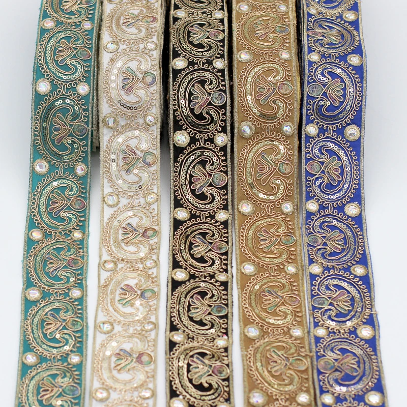 10 Yards Vintage Embroidery Sequins Lace Trim 5cm Ribbon Trims Edging For Clothing DIY Craft Costume Collar Webbing Accessories
