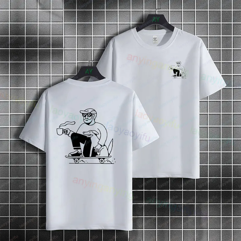 Men & Women's Funny Skaters Zombie Skateboard Graphic T-shirt Round Neck Pure Cotton Short Sleeve Casual Streetwear Tshirt