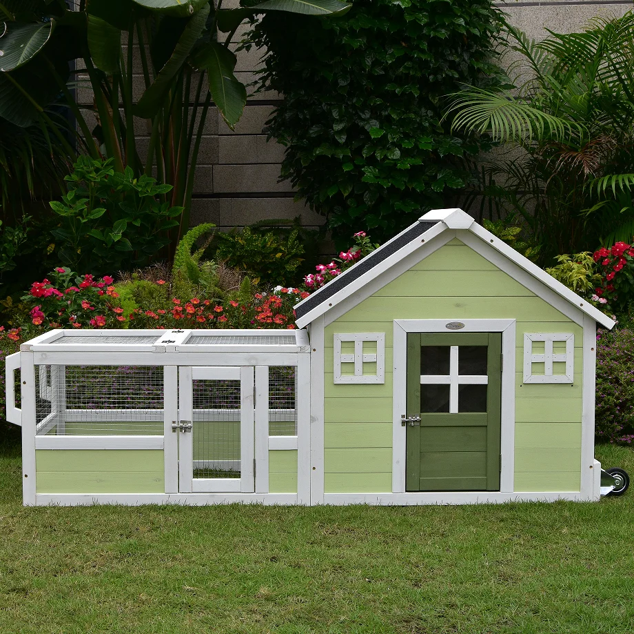 Two Floors Wooden Bunny Hutch Rabbit Cage with Wheels Guinea Pig House Waterproof No Leak Tray