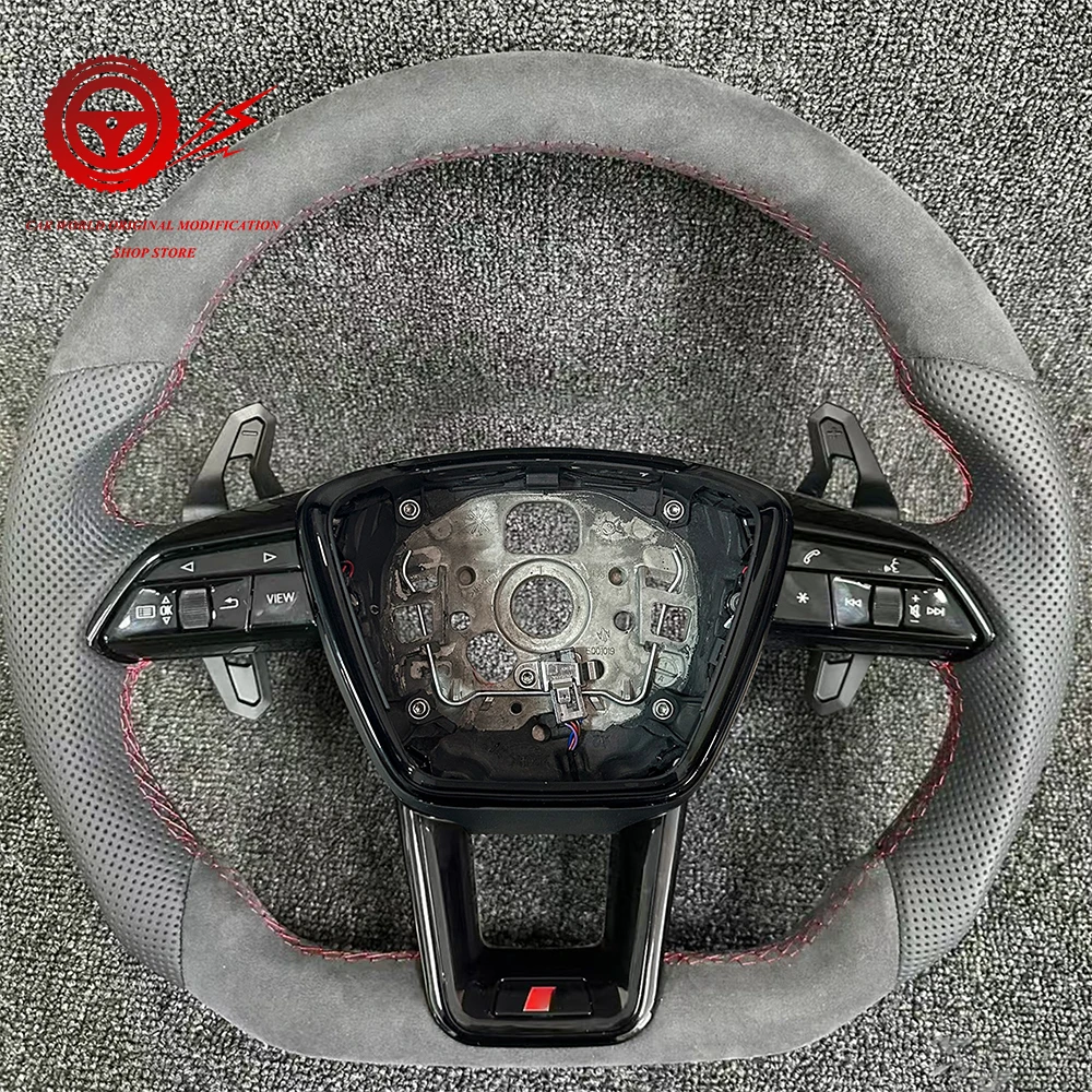 

For Audi A6L A7 C8 upgraded black full suede leather steering wheel with shift paddles, automotive accessories