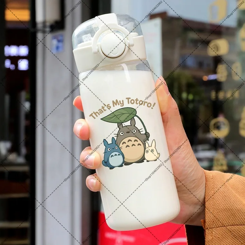 400ml Totoro Water Bottle with Straw Cartoon Anime Pattern Printed Cup Unisex Portable Sports Bottles Cute Cups Party Gifts New