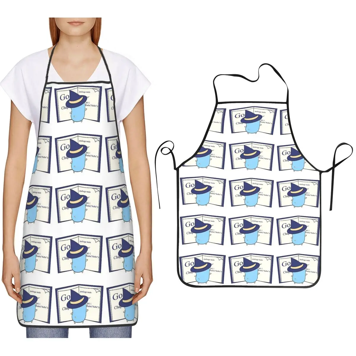 The Go Gopher Golang Witch Learning Apron Chef Cooking Baking Tablier Bib Kitchen Cleaning Pinafore for Women Men Gardening