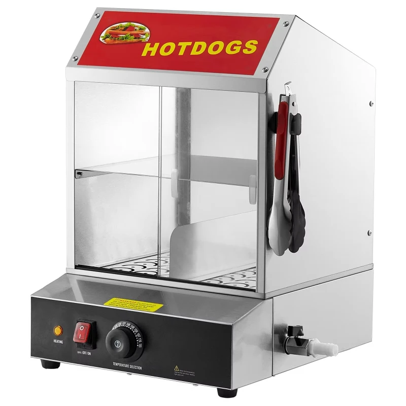 28.5QT 2-Tier Hot Dog Steamer 86-185F Temp Control Electric Bun Warmer Tempered Glass Slide Doors for Warming Holding Equipment