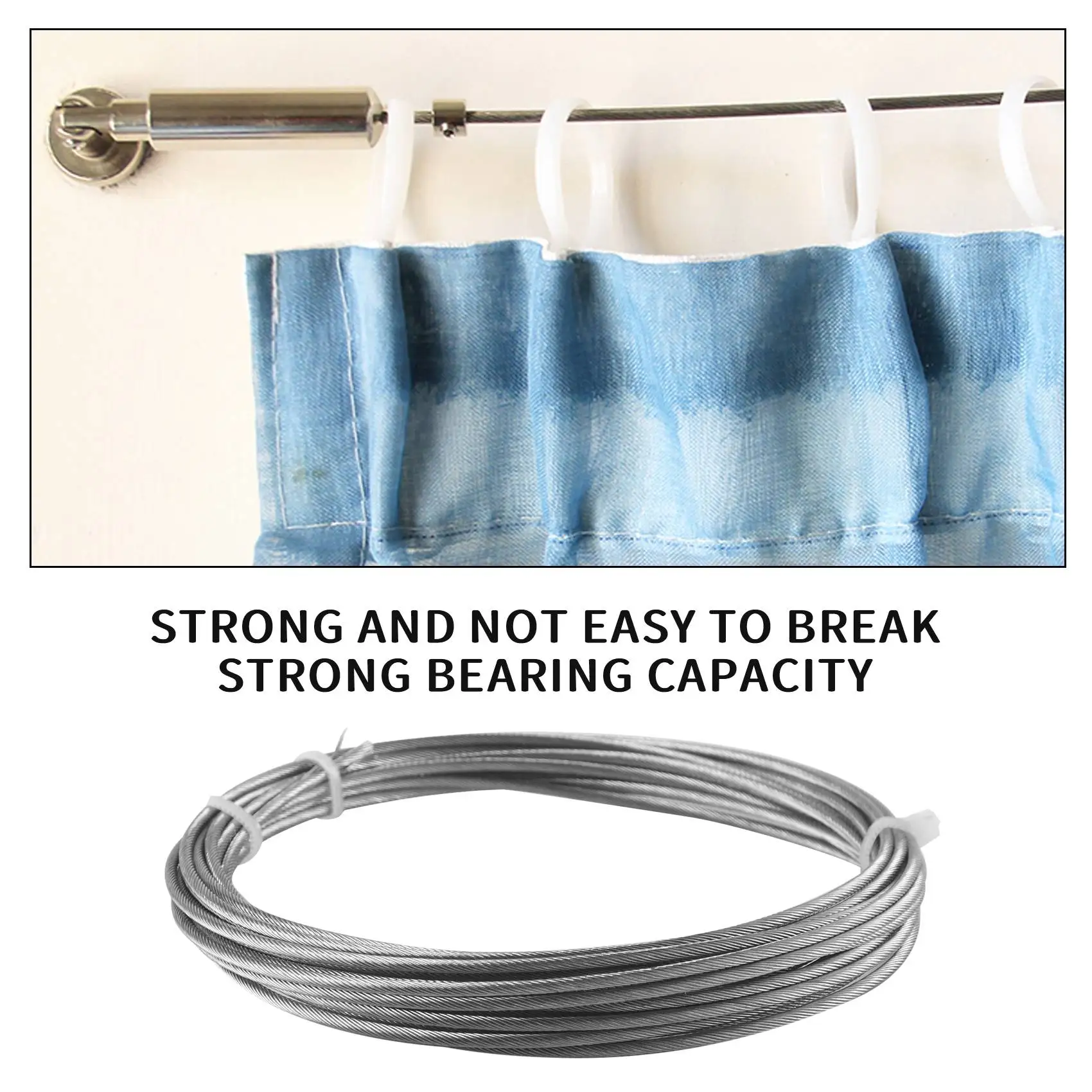 A95G Wall Mount Curtain Wire Rod Set For Art Display - Stainless Steel Photo Hanging Wire Clothesline Wire Window Curtain Tensio