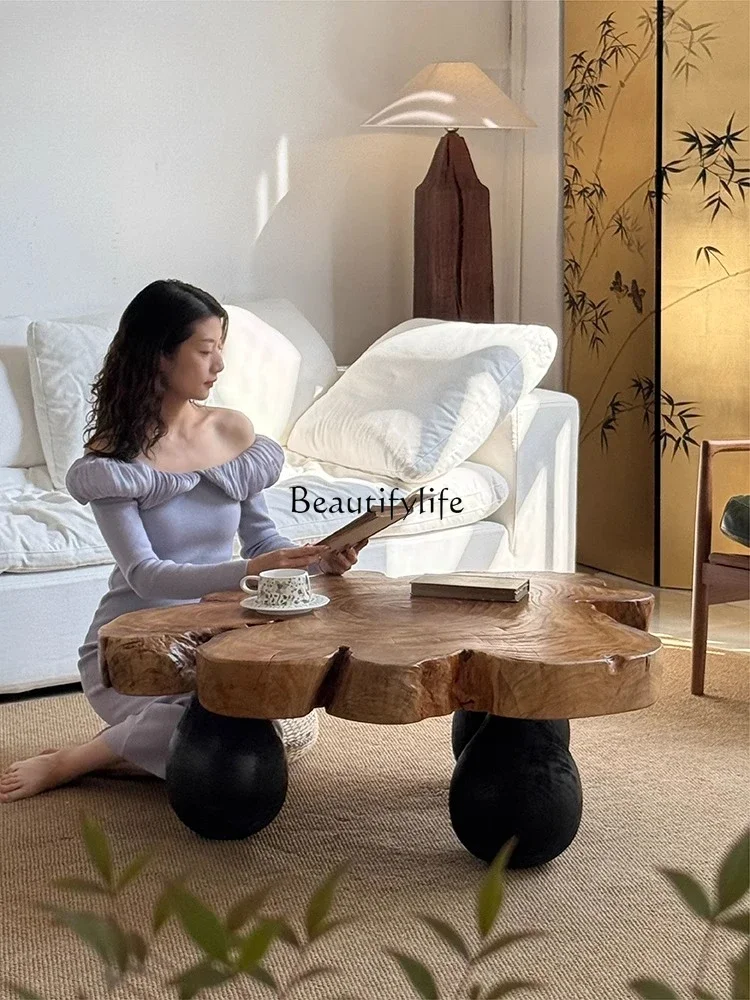 

yj32 Wabi-Sabi Style Solid Wood Coffee Table Irregular Vintage Style Living Room Table Home Sofa Side Table