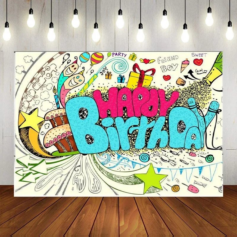 Neno Glow Dark Birthday Party Photography Backdrops Colorful Graffiti Splash Paint Background Slime Happy Decorations Banner