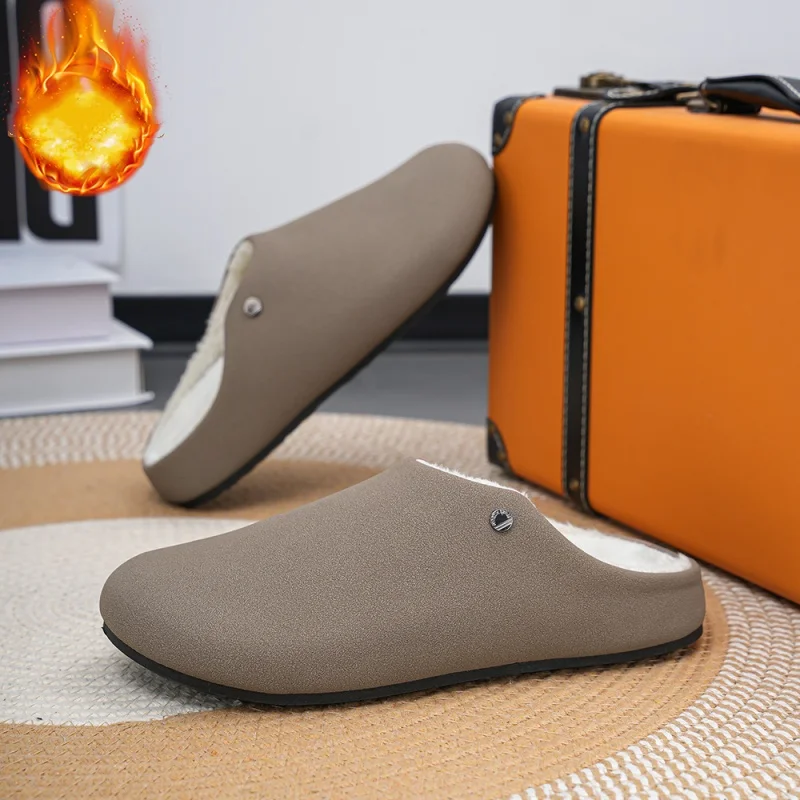 

Зимние мужские получешки на меху, теплые хлопковые тапочки, нескользящая домашняя обувь, удобная повседневная обувь, женская обувь без шнуровки для ленивых