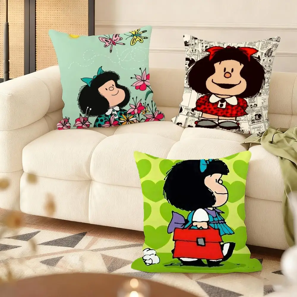 Cartoon M-Mafalda Cushion Cover Soft Plush Double-Sided Printed Sofa Pillow Cushion Cover | Cozy All-Season Durable Decor Gift