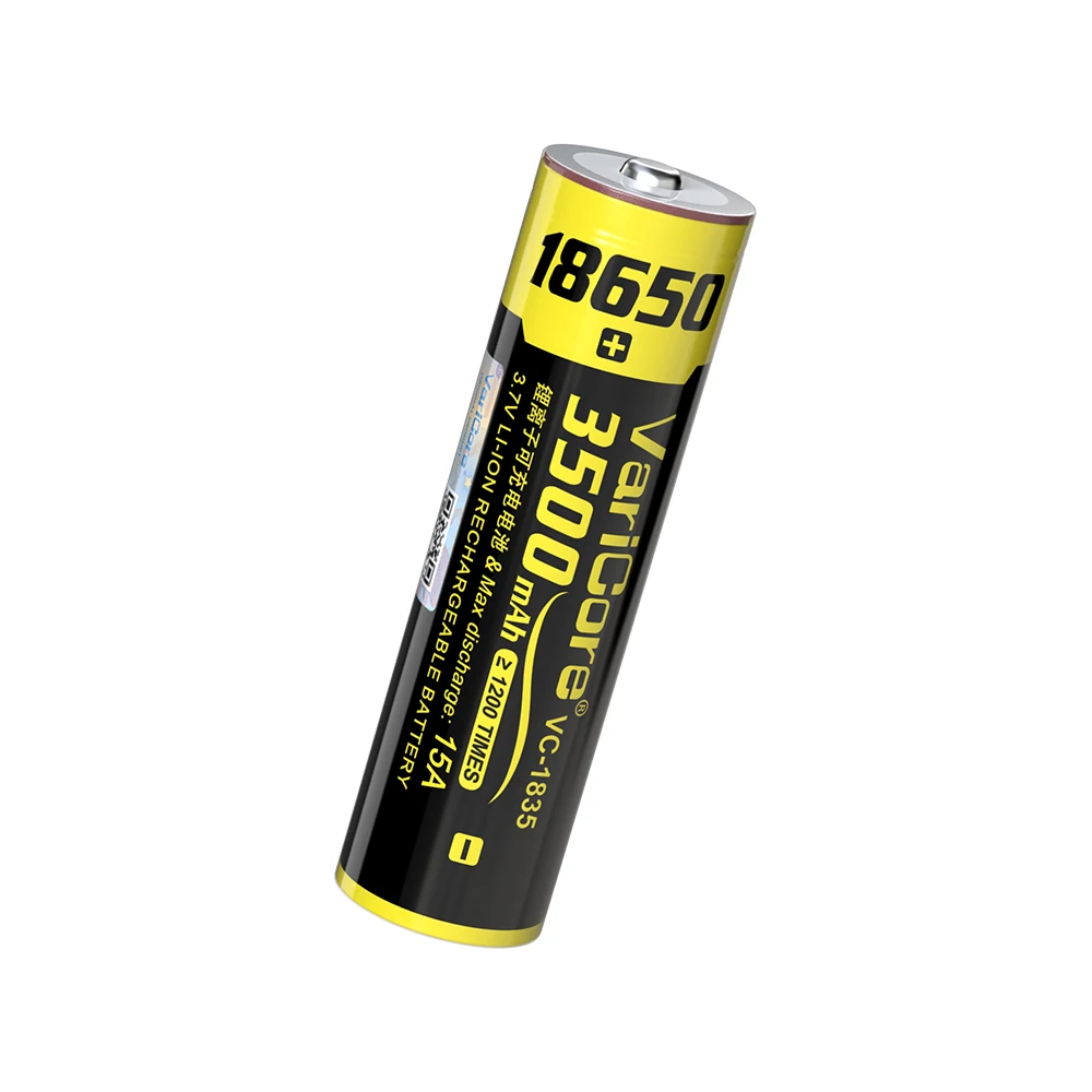 Bateria de lítio recarregável VariCore 18650 3.7V 3500mAh com ponta para baterias de lanterna leve