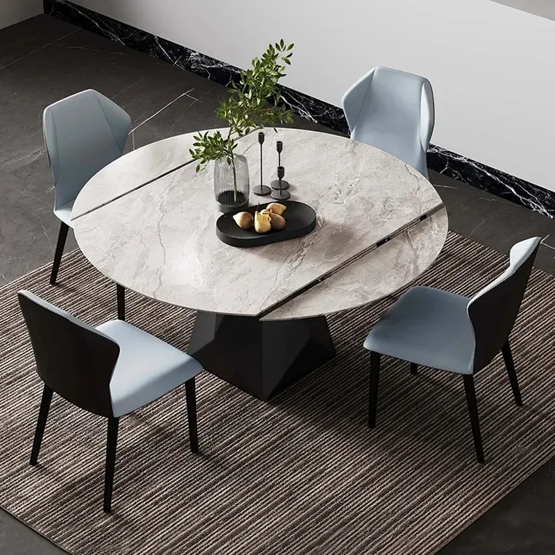 Retractable dining table household modern light luxury luxury extendable square and round dual-purpose