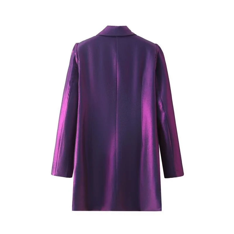 Spring Autumn New Fashion Women Purple Suit Jacket Double-breasted Long Sleeve Notched Collar Female Blazers Coat Chaqueta Mujer