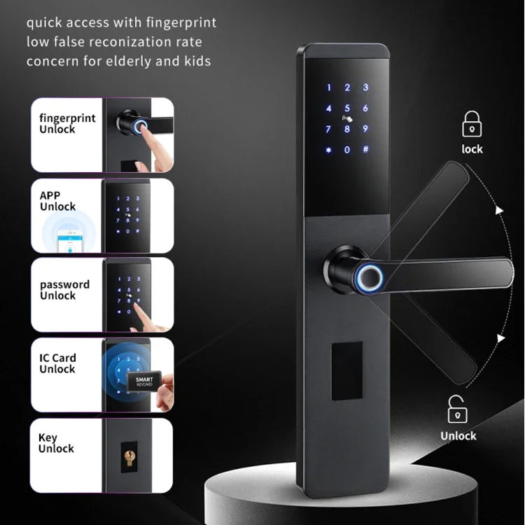 Keyless Entry Fingerprint Password RFID Card Key Lock App Digital Finger Electronic Smart Home Door Lock with TTLock