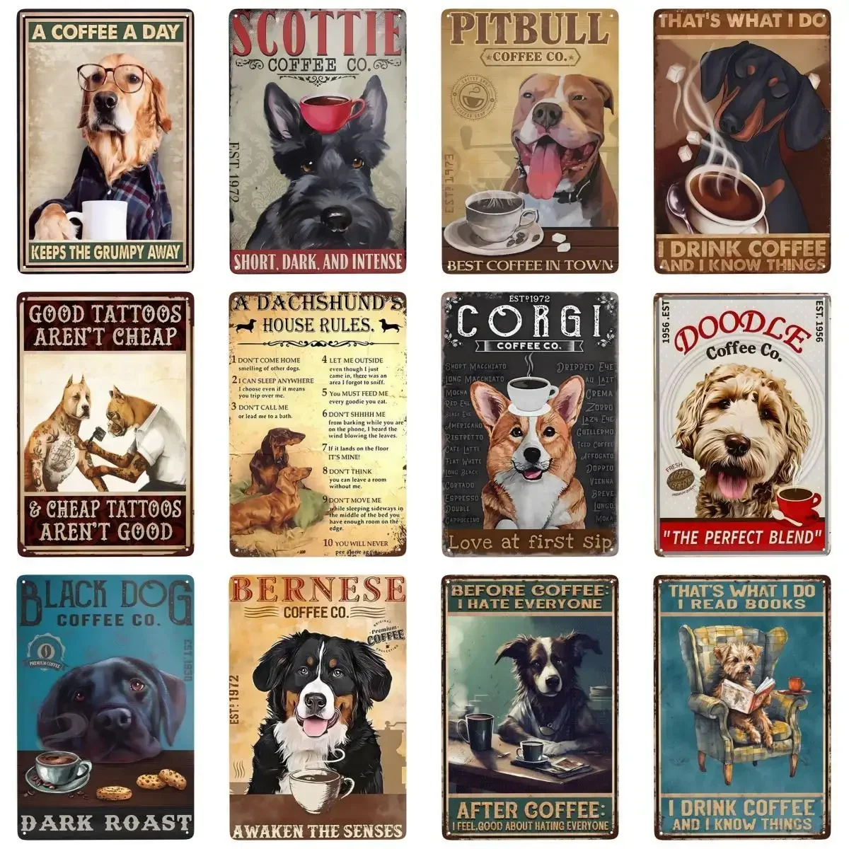 1pc Coffee Metal Signs Bernese Mountain Dog Coffee Co Awaken The Senses Signs Vintage Signs for Home Cafe Kitchen 8x12 inch