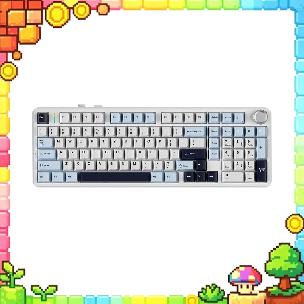 AULA F99 Pro Wireless Mechanical Keyboard Tri Mode Bluetooth USB RGB Hot Swap Gasket Rotary Knob 8000mAh Mist Blue for PC Gaming