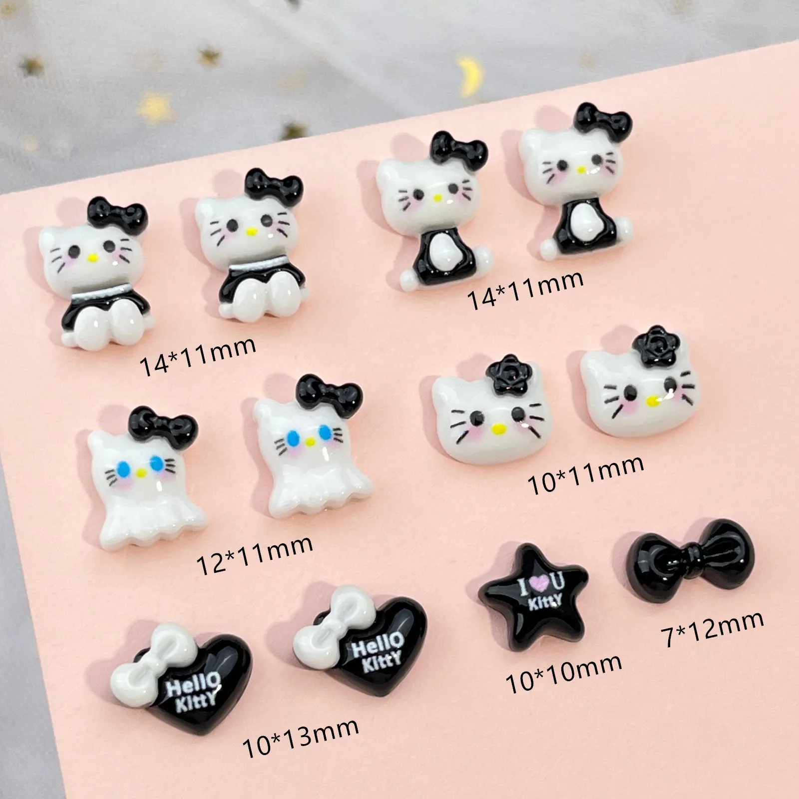 Sanrio Black Series Hello Kitty Nail Accessories Girl Cute Cartoon 3D Love Bow Ghost Handmade Wearing Armor Decoration Wholesale