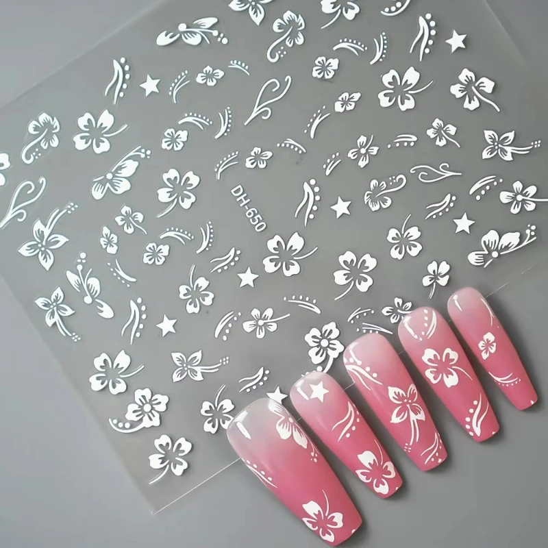 3D Gold Exquisite Flower Leaf Nail Art Sticker Pink/White/Gold Floral Leaves Self-Adhesive Nail Decals DIY Retro Manicure Decor
