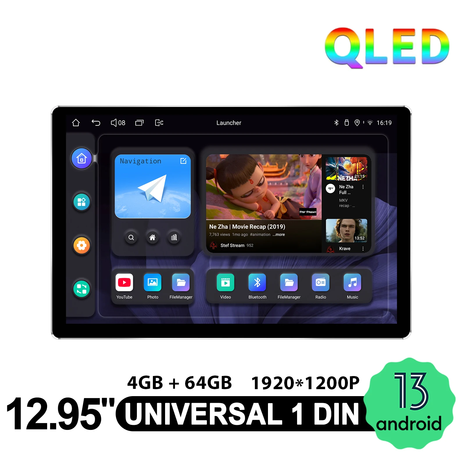 JOYING 12.95 Inch 1920*2000 Universal Car Stereo Radio Multimedia Player Single Din GPS Navigation With Android Auto Carplay