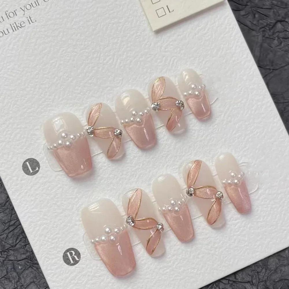 Handmade Korean Press on Nails Romantic Pearl Cat Eye Fairy Reusable Wearable Fake Nails Full Cover Nail Tips Desired Life Store