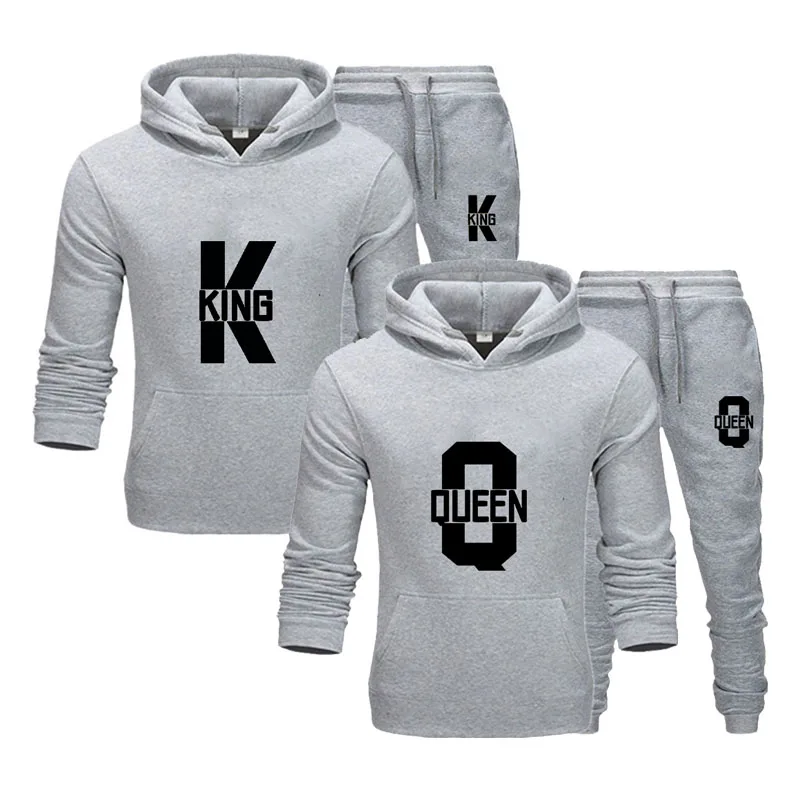 Lovers Couple KING QUEEN Print Hoodie Suits 2 Piece Hoodie and Pants Men Women Hoodie Set Tops Classic Fashion Sportwear Outfit