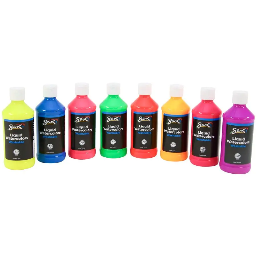 

Жидкая моющаяся акварельная краска для использования в школе, искусстве и поделок, флуоресцентные цвета в ассортименте, бутылки на 8 унций, набор из 8 шт.