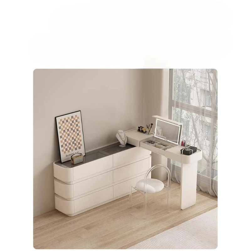 Small apartment corner dressing table single person dressing table, room furniture combination set, milky white color