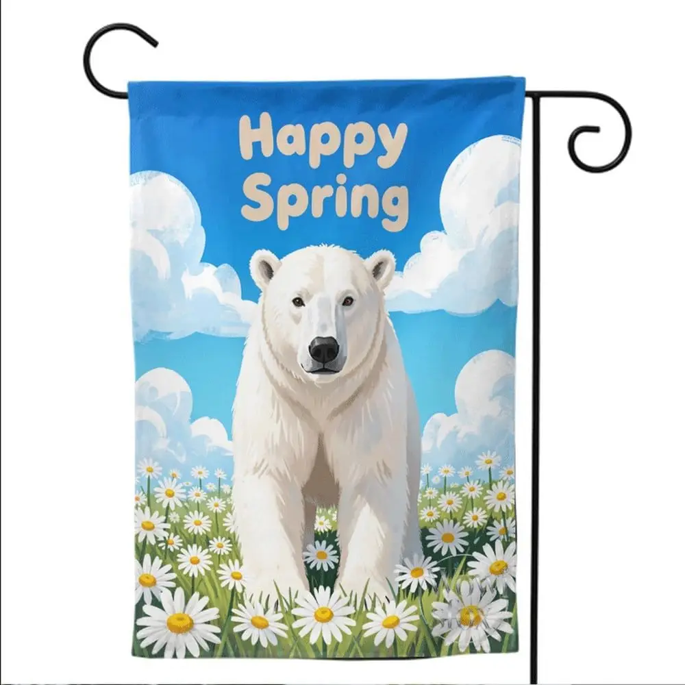 Garden Flag Daisy Hello Summer Polar Bear 12x18 Inch Vertical Double Sided Linen Seasonal Yard Flag For Outdoor Patio House  AAS