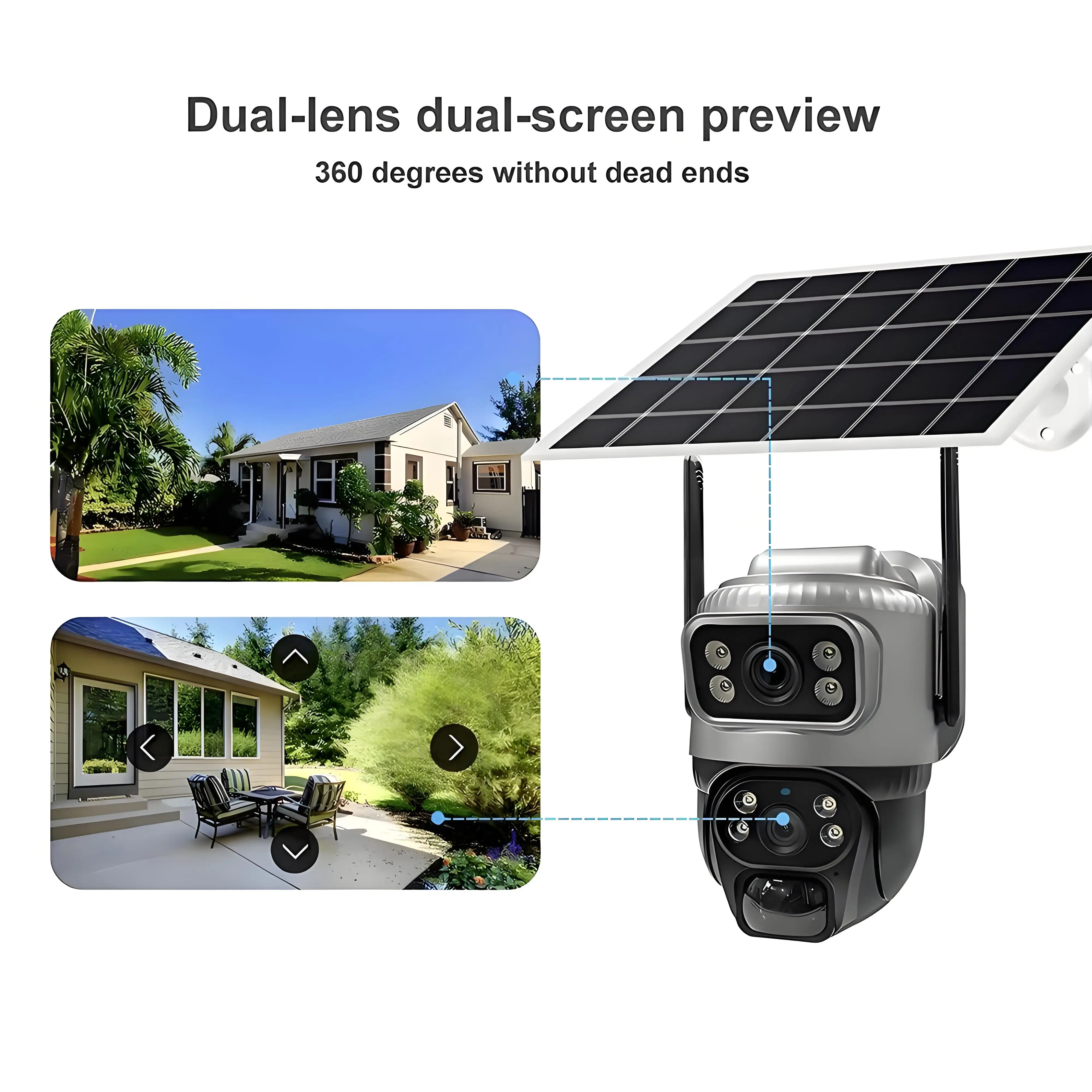 Cámara Solar inalámbrica WiFi para exteriores 4K 8MP cámara de vigilancia IP de doble lente PIR visión nocturna seguimiento humanoide Panel Solar CCTV