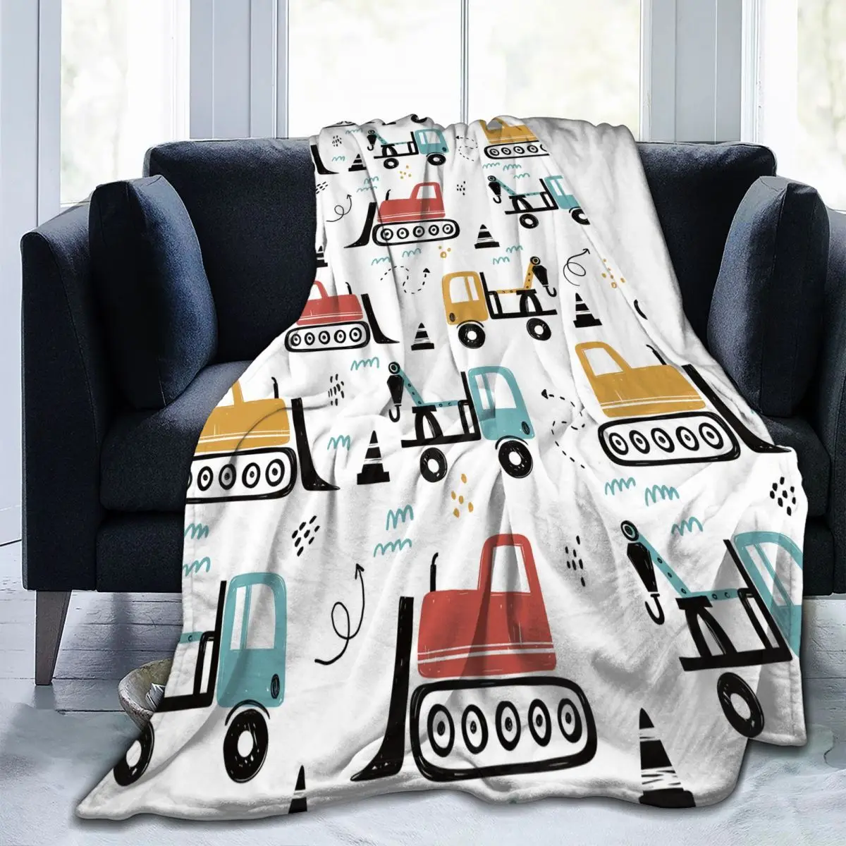 Funny Construction Transport Cartoon Blanket Fleece Summer Autumn Winter Excavators Trucks Throw Blankets for Home Bedspreads