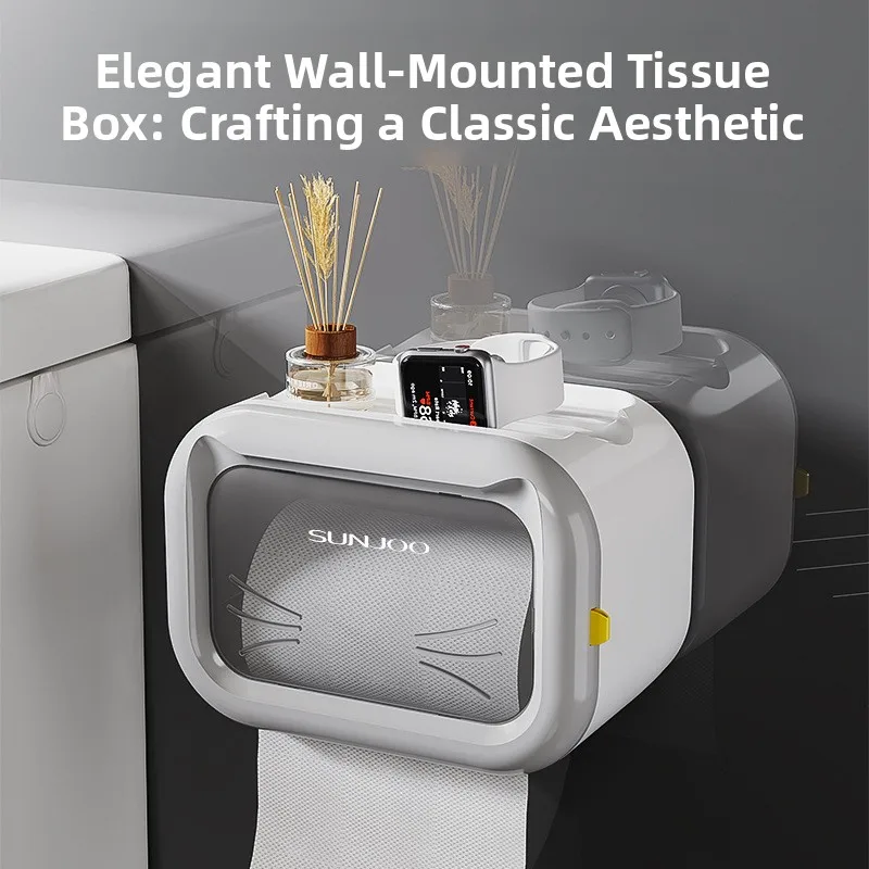 防水トイレットペーパーホルダー-壁掛け式-ソリッドロールペーパータオルボックス-ローラー付き-穴あけ不要-バスルームオーガナイザー