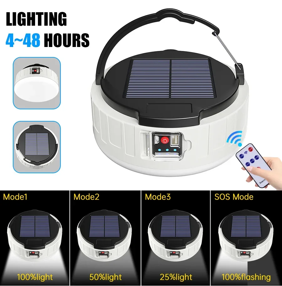 Tirvose LED Solar Camping Light Outdoor Tent Lamp USB Rechargeable Portable Lanterns Emergency Night Market Light for Hiking BBQ