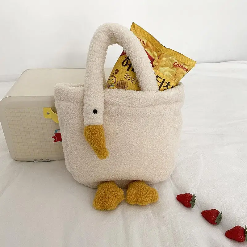 High Quality Makeup Bag Purses for Women Winter Small Plush Tote Cartoon Simple Warm Wrist Bags Cute Soft Handbag