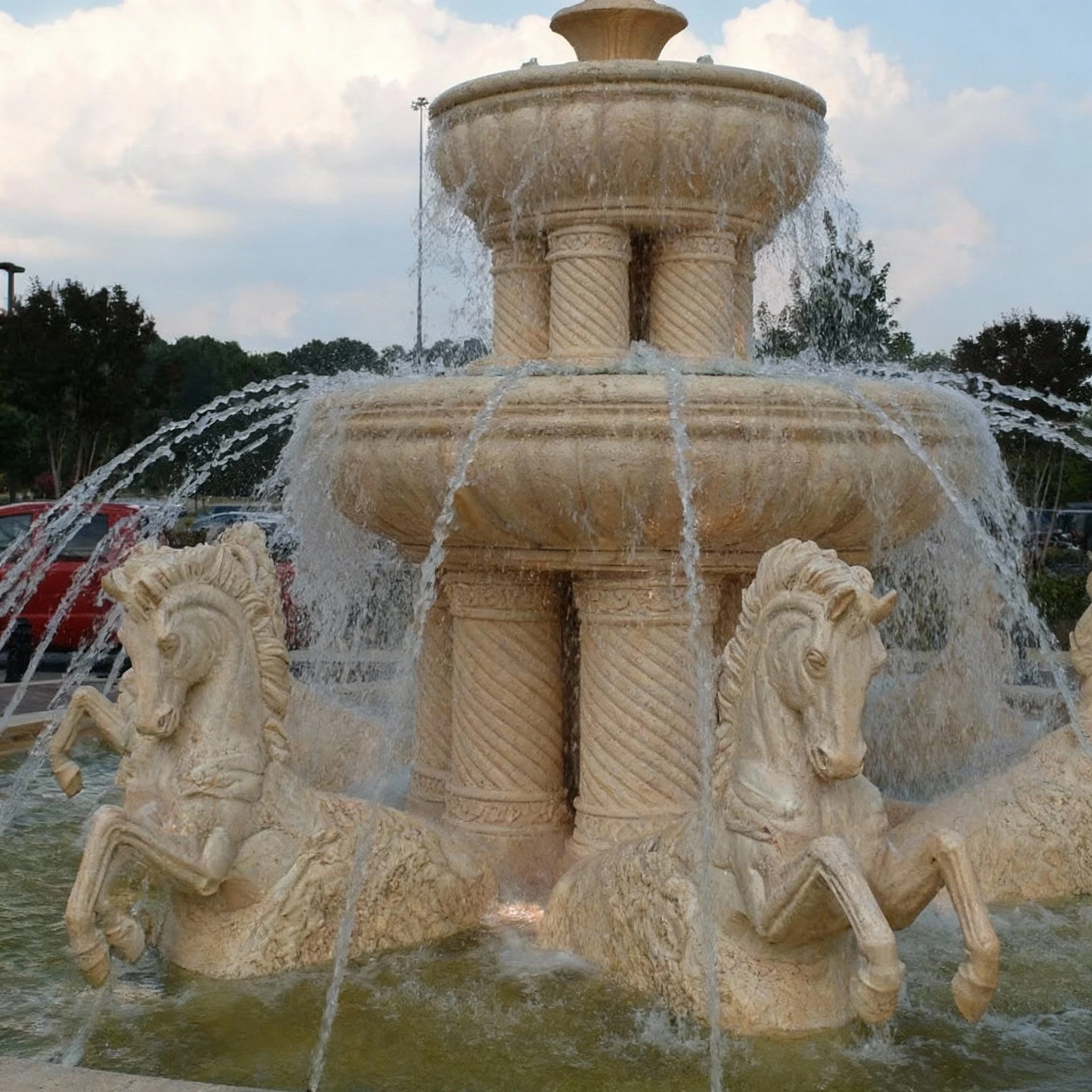 Large Hand Carved Engraved Customized Outdoor  Marble Fountain with Animal Horse Sculptures Guarantee Deposit Only
