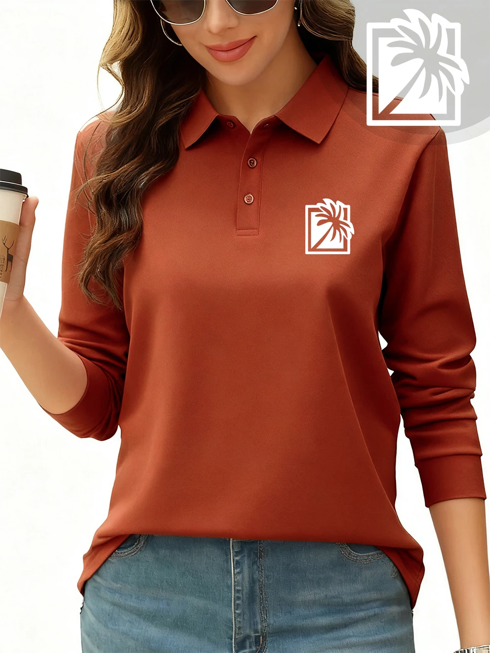 

Рубашки поло с принтом кокосовой пальмы, женские спортивные топы с длинными рукавами, осенние дышащие футболки с лацканами, повседневная базовая женская одежда