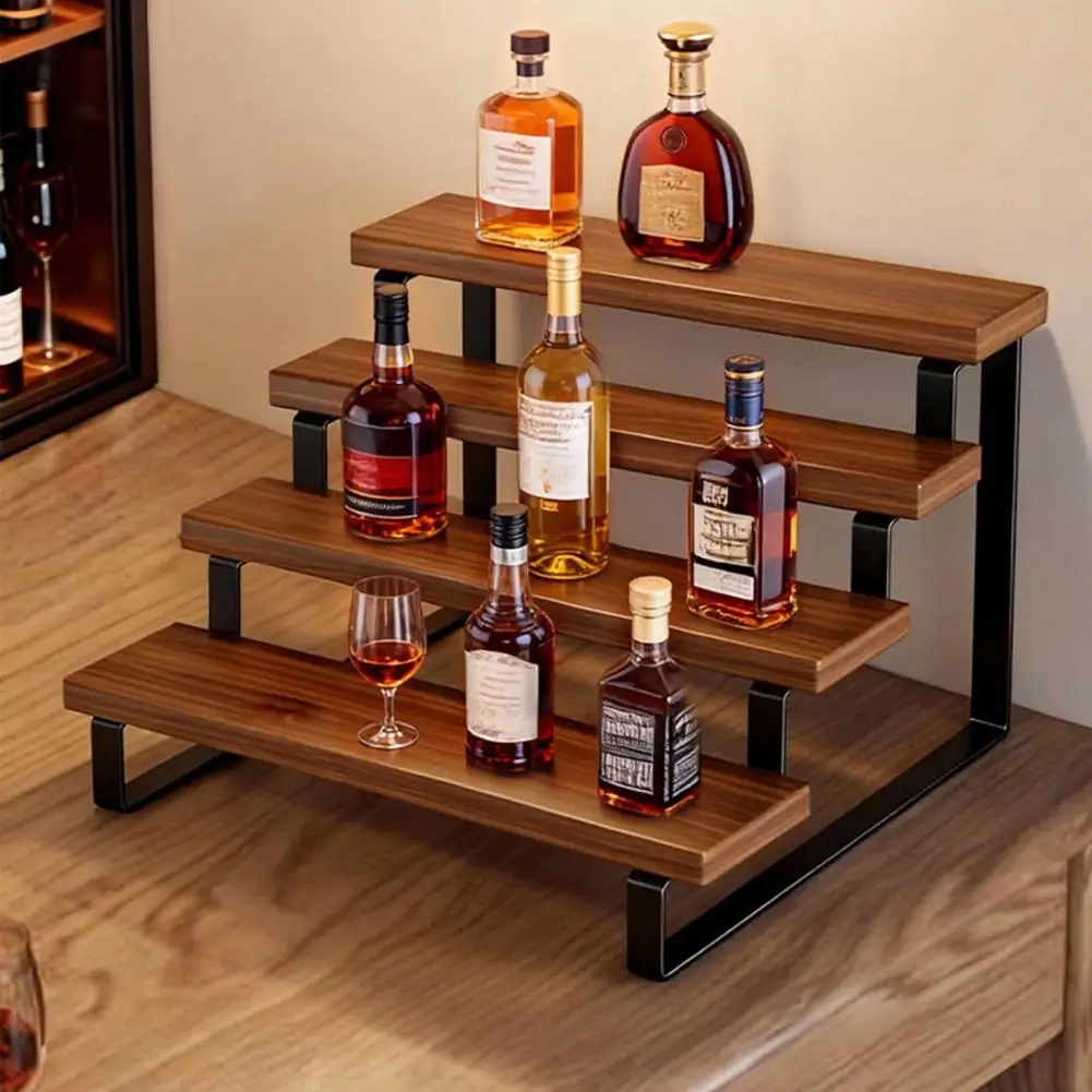 Liquor Bottle Display Shelf Stand, Coffee Syrup Rack Organizer, 3 Step Countertop Liquor Wine Rack for Mini Bar Liquor Cabinet