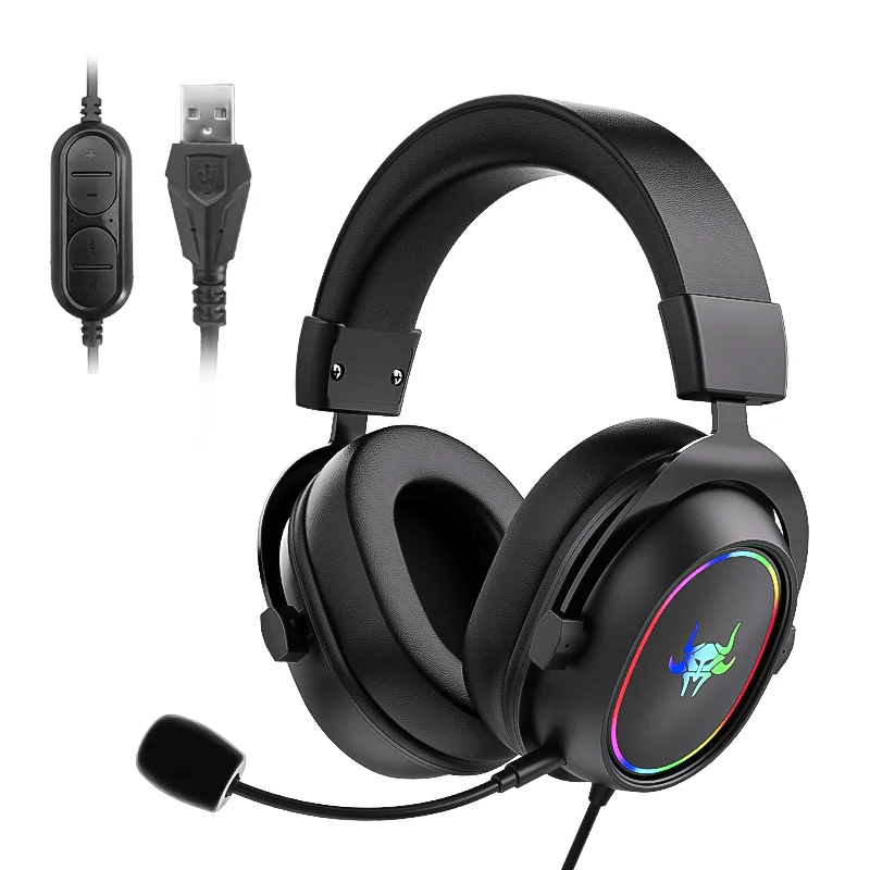 

High Quality Wired Black Cable Headphones RGB Gaming Headset with Microphone Hifi USB Headphone 7.1 Surround for PC PS4 PS5