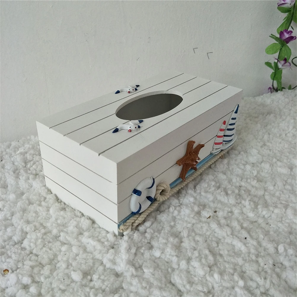 

1pc Wooden Tissue Box Storage Organizer For Home Office Desktop Decor Mediterranean Style Craft Case Container Holder