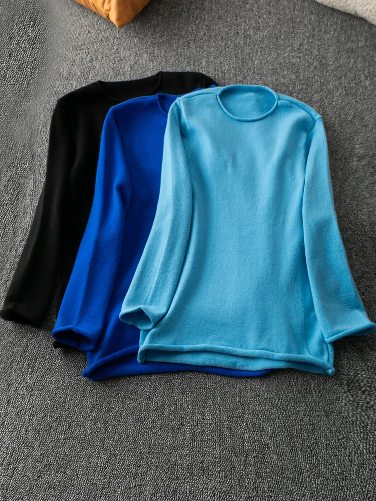 

Удобный теплый модный круглый вязаный свитер Ne Long Sve, весенне-осенний корейский свитер для поездок на работу, облегающий полиэстер...