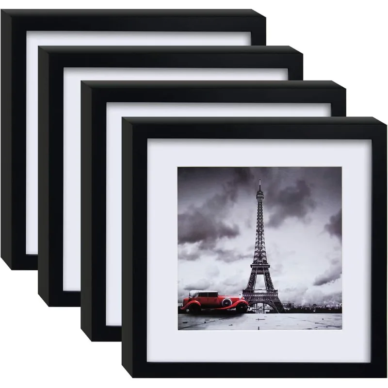 

11x11 Picture Frames 4 PCS, Made of Solid Wood Covered by Plexiglass for Pictures 4x4/8x8 with Mat for Table Top